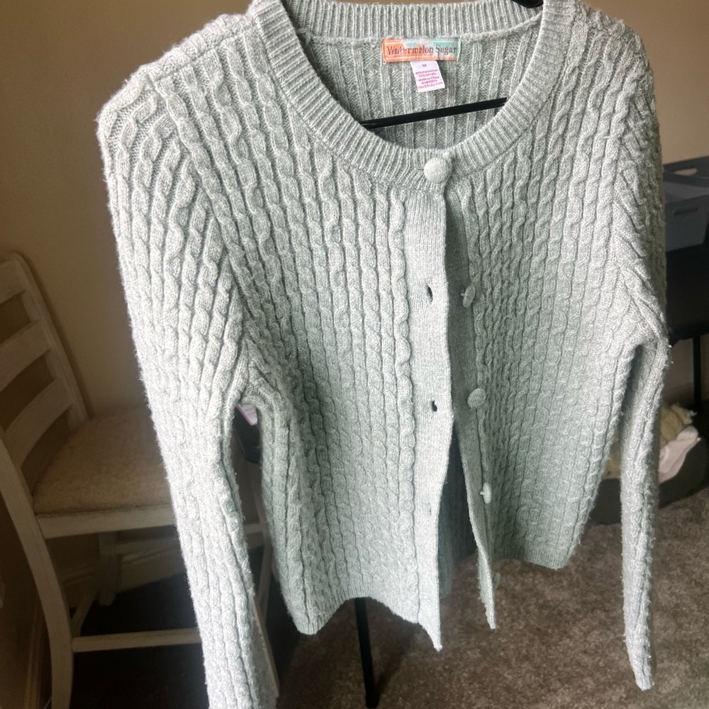 Women's Cable Knit Cardigan Sweater - Gray